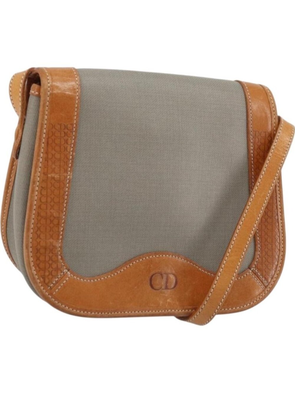 Christian Dior Shoulder Bag PVC Leather Gray Gold